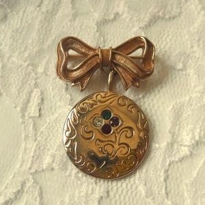 VTG VICTORIAN LOOK GOLDTONE BOW & PENDANT BROOCH